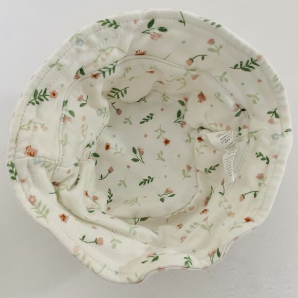 Rabbit Bear Hat Sunhat Baby Girl 3-6 Months White Pink Stripe Floral Reversible - Picture 3 of 7